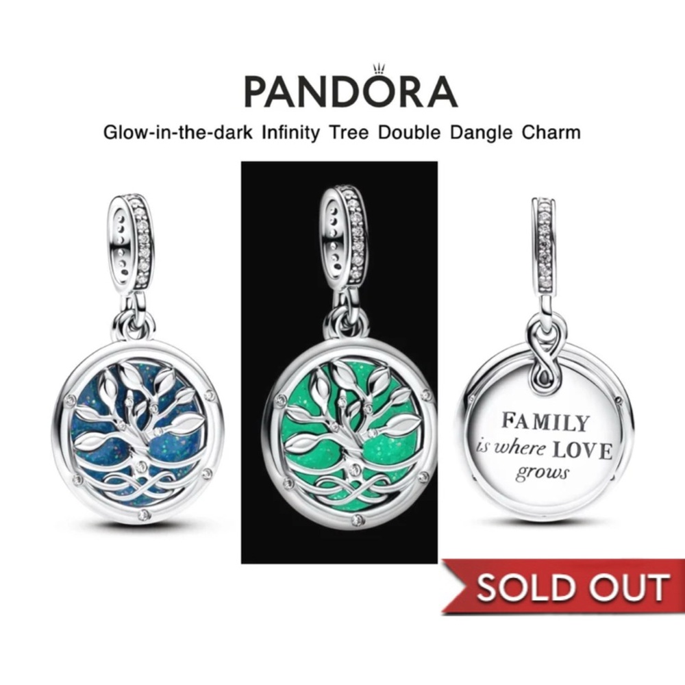 PANDORA Glow-in-the-dark Infinity Tree Double Dangle Charm w/box - Picture 1 of 8